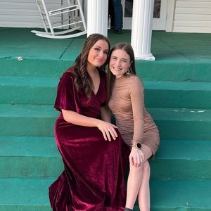 Baltic Born Burgundy velvet bridesmaids dress. Worn Once, size small. Front tie